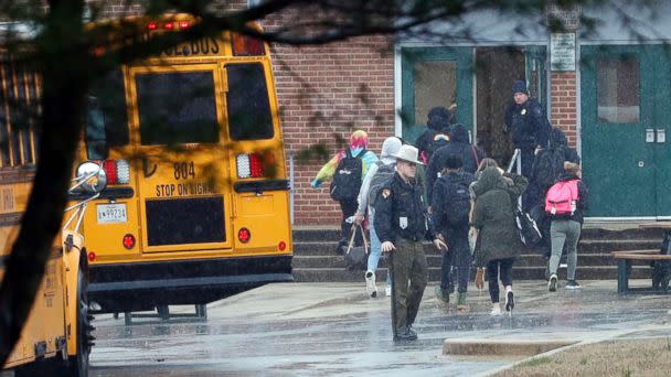 PHOTO: Police move students into a different area of Great Mills High School, the scene of a shooting, March 20, 2018 in Great Mills, Md. (Alex Brandon/AP)