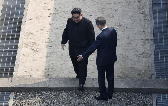 North Korean leader Kim Jong-un makes history by crossing the border to meet South Korean President Moon Jae-in (Picture: AP)