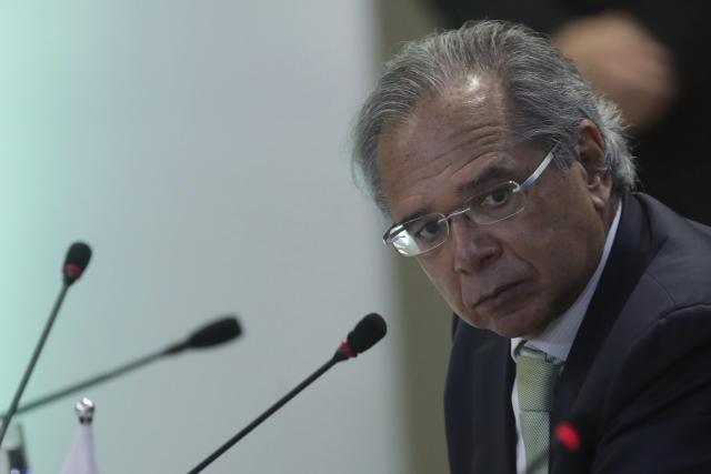 Economist Paulo Guedes, who was appointed by Brazil's President-elect Jair Bolsonaro as Economy Minister, attends a Governors-Elect Forum, in Brasilia, Brazil, Wednesday, Nov. 14, 2018. Bolsonaro will be sworn in as Brazil's next president on Jan. 1. (AP Photo/Eraldo Peres)