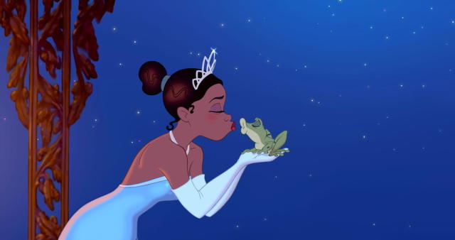 la Animación de una princesa de Disney besando una rana 