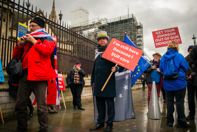 The campaigner wore a grey hat and flag cape on his 847th day of protest (SWNS)