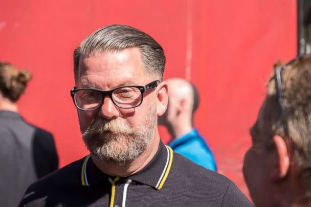 PHOTO: Gavin McInnes arrives at the Day for Freedom event in Whitehall, May 6, 2018 in London. (Edward Crawford/SOPA Images/LightRocket via Getty Images)