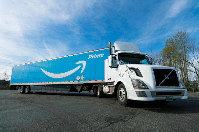 An Amazon tractor trailer.