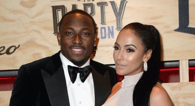 The Buffalo Bills' LeSean McCoy, pictured with ex-girlfriend Delicia Cordon outside a Super Bowl party in 2017, denied assault accusations made against him on social media. (Getty Images)