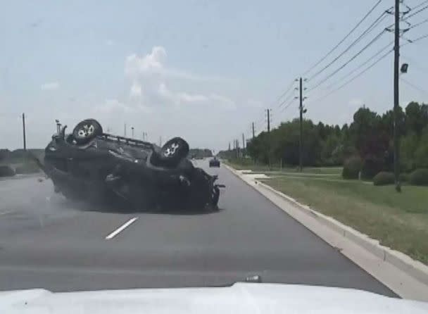 Brittany Jeffords' car flips over while fleeing police in Florence, S.C., on Friday, July 12, 2018. (Florence County Sheriff's Office)