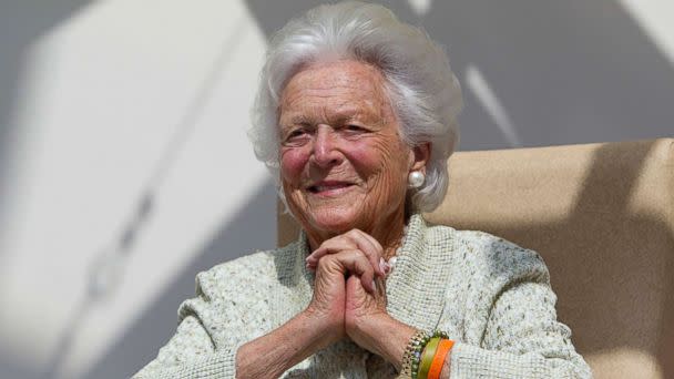 PHOTO: In a Thursday, Aug. 22, 2013, file photo, former first lady Barbara Bush listens to a patient's question during a visit to the Barbara Bush Children's Hospital at Maine Medical Center in Portland, Maine. (Robert F. Bukaty/AP Photo)