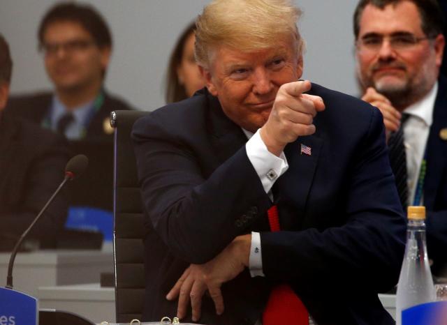 U.S. President Donald Trump points a finger during a special session entitled 'Fair And Sustainable Future' as part of G20 Leaders Summit in Buenos Aires, Argentina on November 30, 2018. (Photo: Murat Kaynak/Anadolu Agency/Getty Images) 