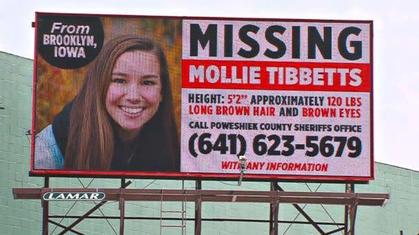 PHOTO: A missing person billboard for University of Iowa student Mollie Tibbetts. (KCRG)