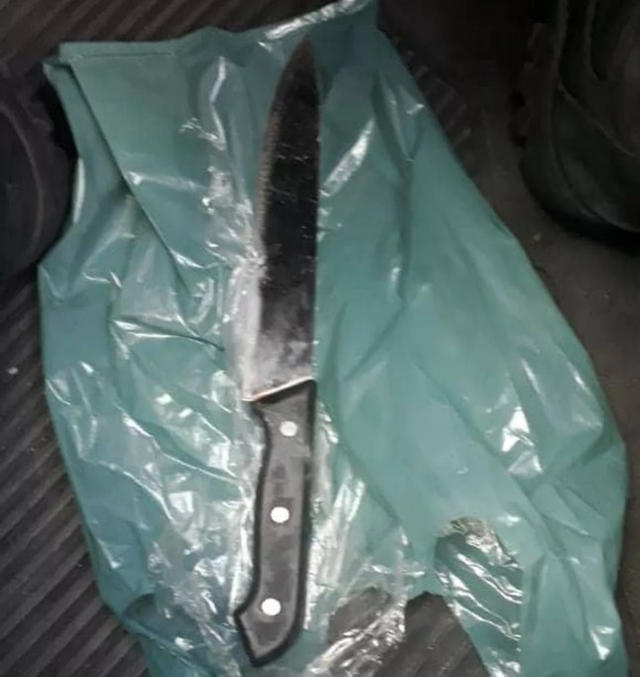 BEST QUALITY AVAILABLE - This photo released by the Military Police, shows the knife supposedly used by Adelio Bispo de Oliveira, suspected of stabbing Jair Bolsonaro, a leading Brazilian presidential candidate, in Juiz de Fora, Brazil, Thursday, Sept. 6, 2018. Police spokesman Flavio Santiago confirmed to The Associated Press that Bolsonaro had been stabbed and that his attacker was taken into custody. (Military Police via AP)