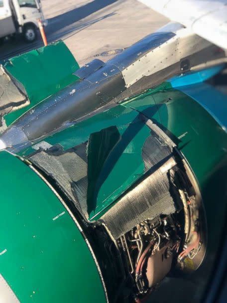 PHOTO: A Frontier Airlines plane bound for Tampa was forced to return to Las Vegas after the engine cover came off the aircraft during the flight, Nov. 30, 2018. (Jazmin Pedraza)
