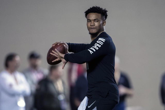 Mar 13, 2019; Norman, OK, USA; Oklahoma quarterback Kyler Murray participates in positional workouts during pro day at the Everest Indoor Training Center at the University of Oklahoma. Mandatory Credit: Jerome Miron-USA TODAY Sports
