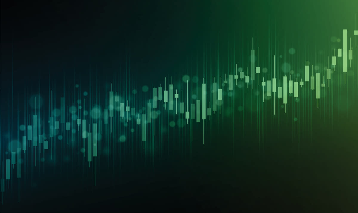 A green candlestick chart.