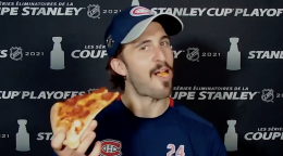 Phillip Danault Celebrates Win Vs Maple Leafs With Pizza